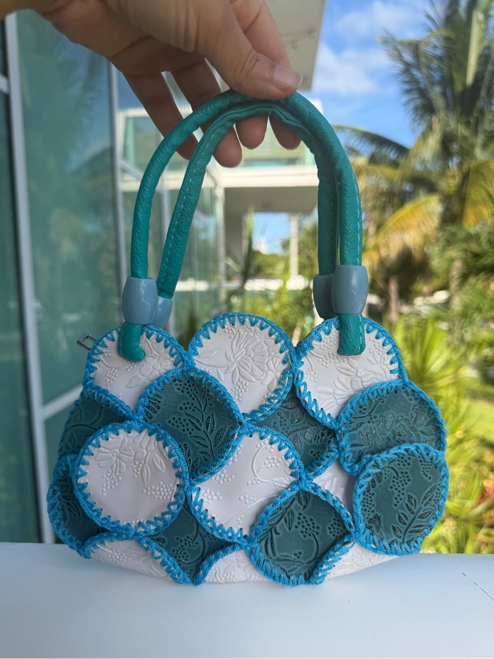 Handmade Y2K Turquoise Mini Handbag Crochet Floral Boho Artisan Purse